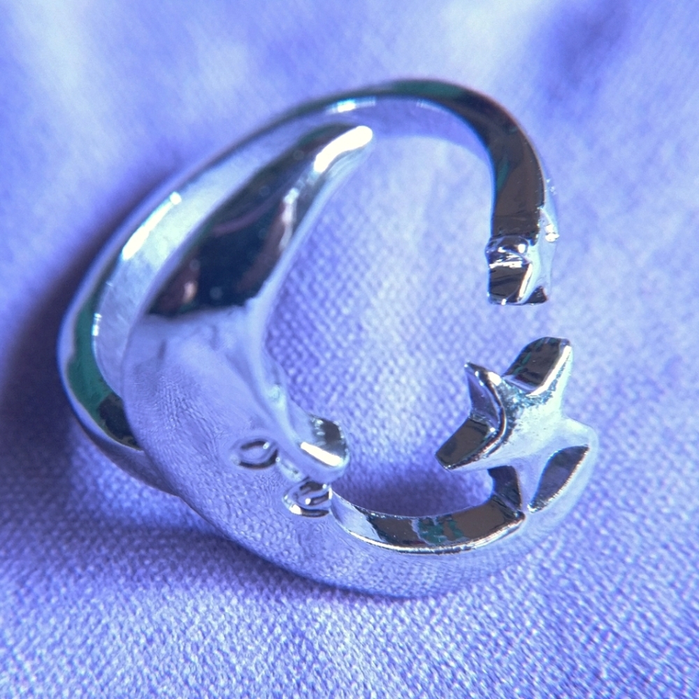 Man on the Moon and Stars Open Silver Ring